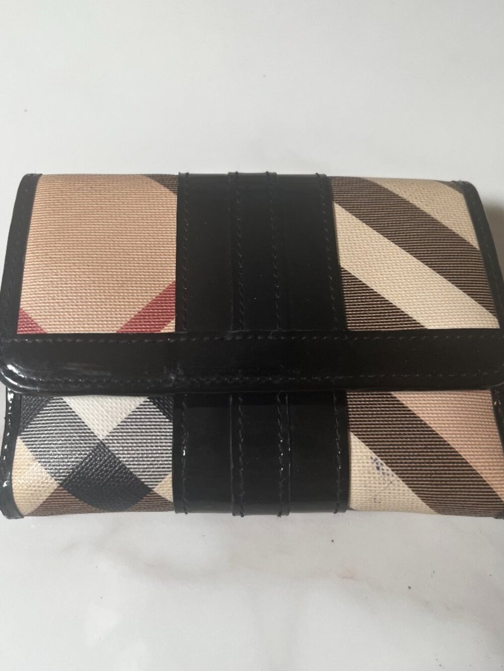 Burberry Nova Check Compact Tri-Fold Wallet Patent Leather Coated Canvas - Picture 5 of 13